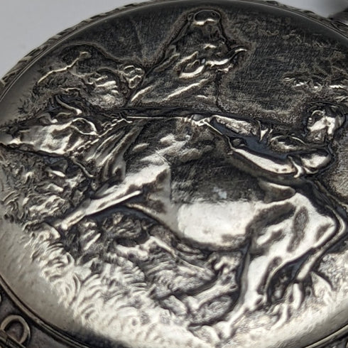 アンティーク スイス製 無銘 懐中時計 雄牛彫刻ケース 動作良好