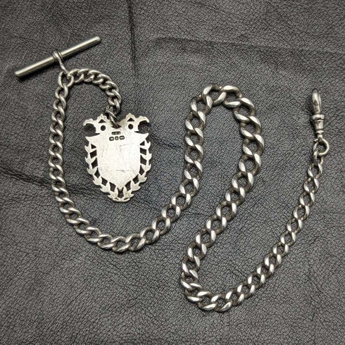 Around 1887 British Antique Sterling Silver Albert Chain 49g Sterling Silver Medal Fob