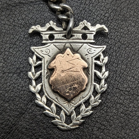 1887年頃 英国アンティーク 純銀製 アルバートチェーン 49g 純銀メダルフォブ