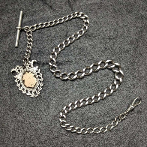 Around 1887 British Antique Sterling Silver Albert Chain 49g Sterling Silver Medal Fob