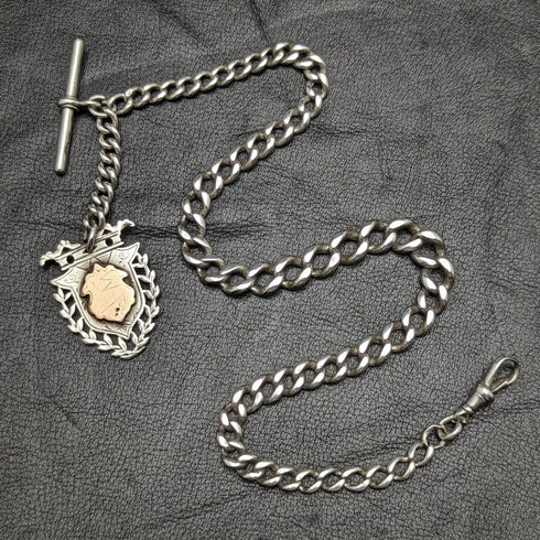 1887年頃 英国アンティーク 純銀製 アルバートチェーン 49g 純銀メダルフォブ