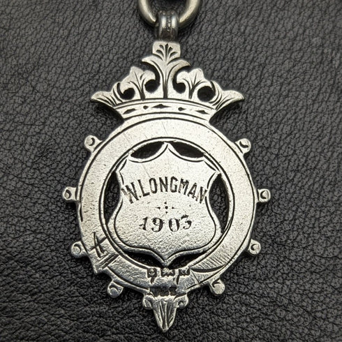 Around 1900 British Antique Sterling Silver Albert Chain 52g Sterling Silver Medal Fob