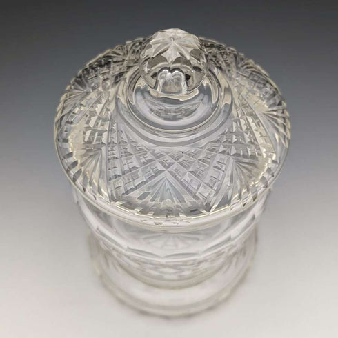 1928年 英国复古切割玻璃饼干桶 纯银装饰 831g