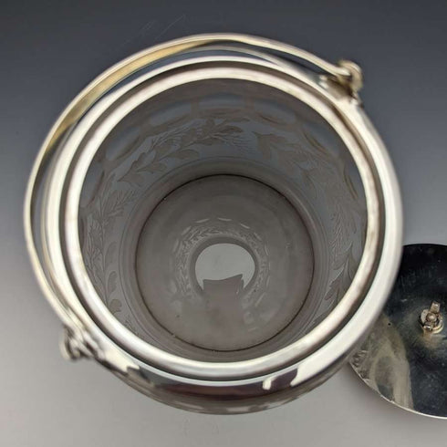 British vintage cut glass biscuit barrel silver plate lid 803g