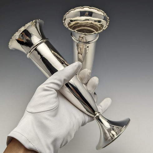 1909 年英國古董純銀中號花瓶一對 341 克