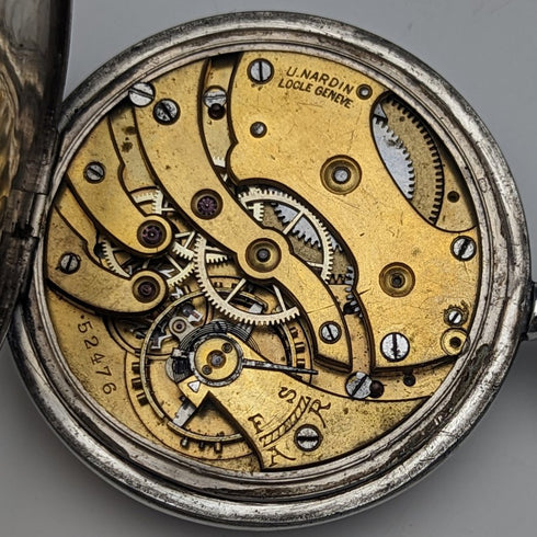 1920年頃 アンティーク ユリス・ナルダン 懐中時計 銀側ケース 動作良好