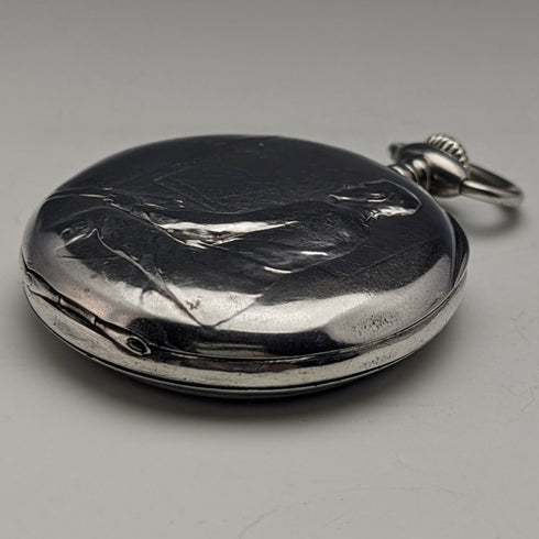 アンティーク ユリス・ナルダン 懐中時計 銀側兵士彫刻ケース 動作良好