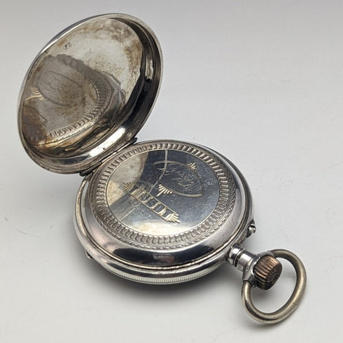 Around 1900 Antique TISSOT pocket watch Silver side case Cylinder escapement Works well