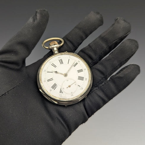 Around 1900 Antique TISSOT pocket watch Silver side case Cylinder escapement Works well