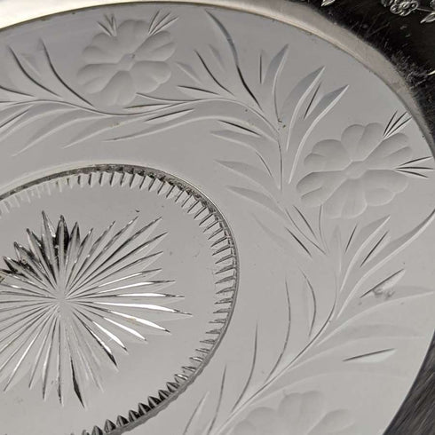 US vintage sterling silver rim decorated cut glass plate diameter 19cm