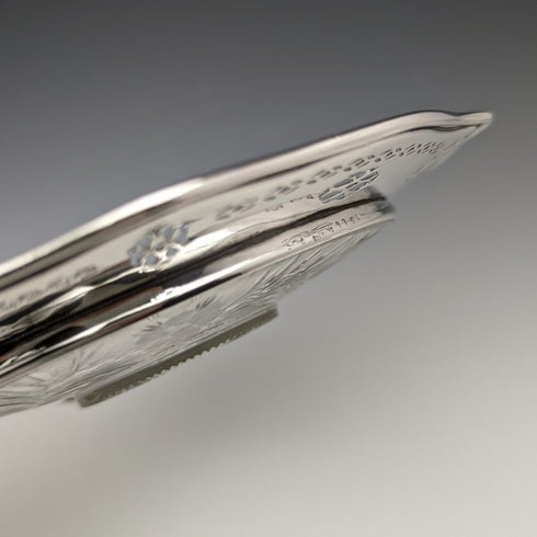 米国ヴィンテージ 純銀リム装飾 カットガラスプレート 直径19cm