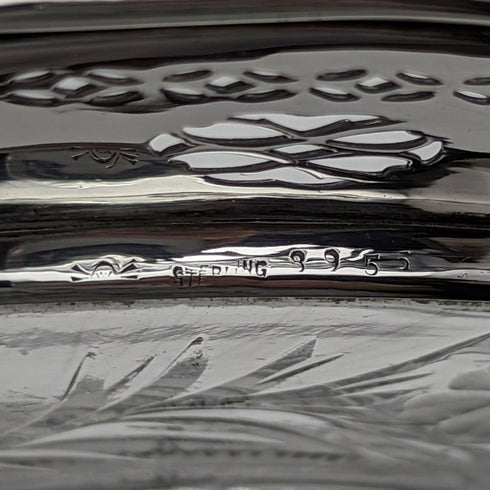 米国ヴィンテージ 純銀リム装飾 カットガラスプレート 直径19cm