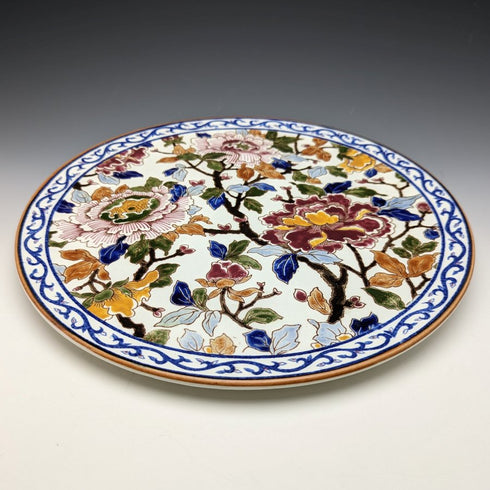 1960 年代法國復古 GIEN 陶器花卉設計盤直徑 31 厘米