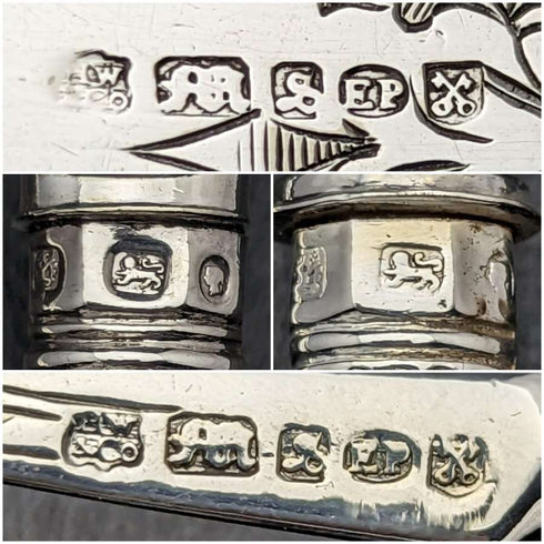 1879 年左右英國古董純銀手柄餐具套裝,木盒裝