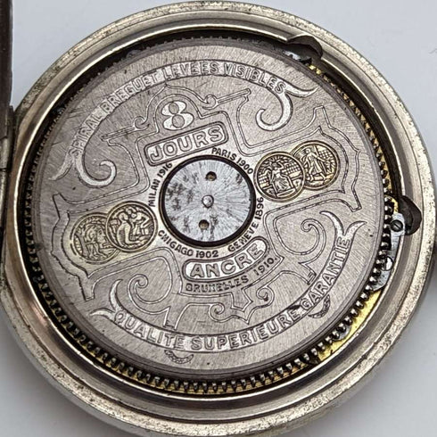 Reloj de bolsillo antiguo Hebdomas de 8 días, caja de metal, en buen estado de funcionamiento