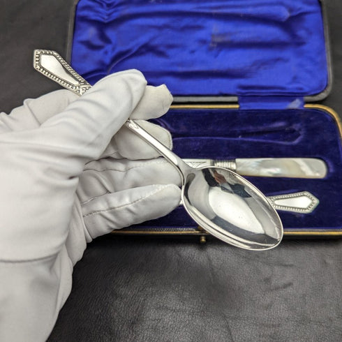 1903年 英国アンティーク 純銀製クリスニングカトラリーセット ケース入り
