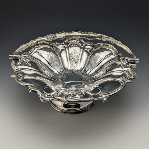 英國古董銀盤大籃子操作手柄 836 克