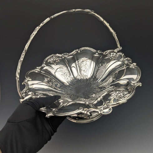 英國古董銀盤大籃子操作手柄 836 克