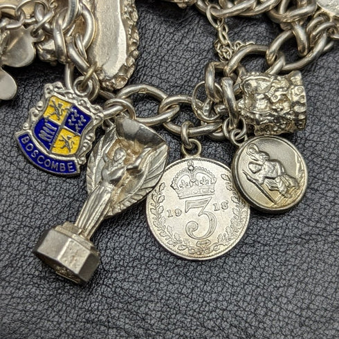 英国ヴィンテージ 純銀製 チャームブレスレット 73g