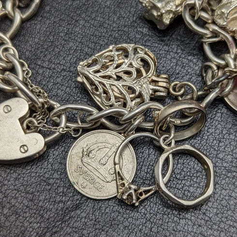 British vintage sterling silver charm bracelet 73g