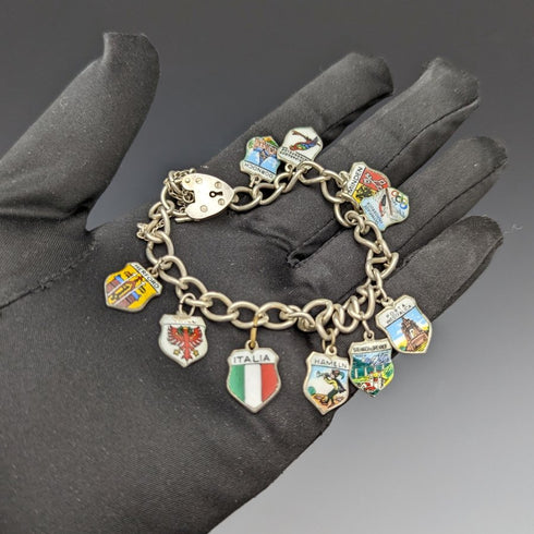 英国ヴィンテージ 純銀製 チャームブレスレット 23g