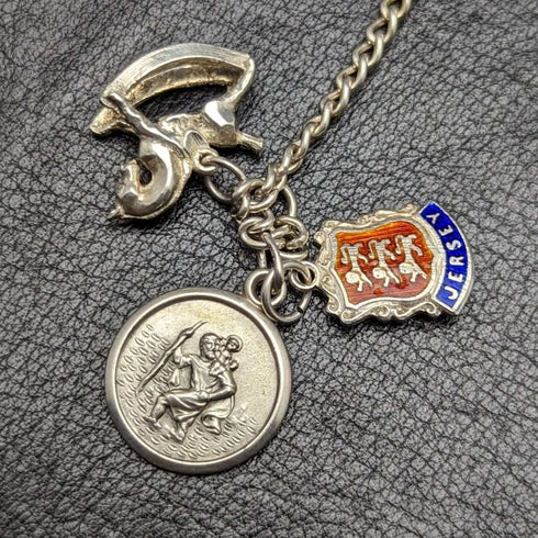 Pulsera de dijes de plata esterlina vintage británica, 19 g