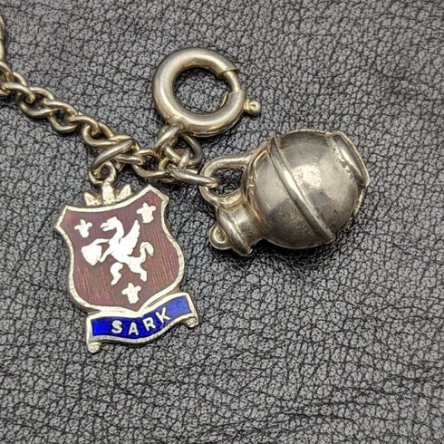 Pulsera de dijes de plata esterlina vintage británica, 19 g