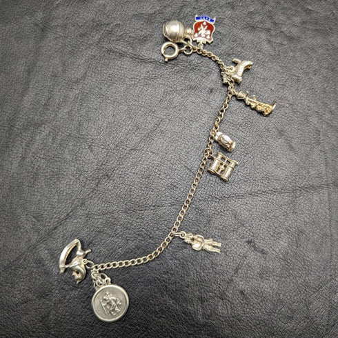 英国ヴィンテージ 純銀製 チャームブレスレット 19g