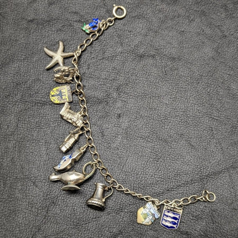 英国ヴィンテージ 純銀製 チャームブレスレット 21g