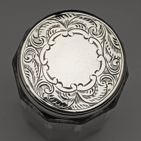 1882年 英国アンティーク 小型ガラスボトル 純銀蓋 110g