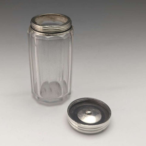 1882 British Antique Small Glass Bottle Pure Silver Lid 110g