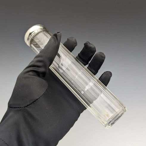 1927 British Vintage Oblong Glass Bottle Pure Silver Lid 110g