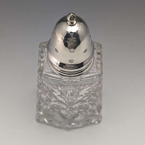 1972 British Vintage Cut Glass Seasoning Container Sterling Silver Lid 320g