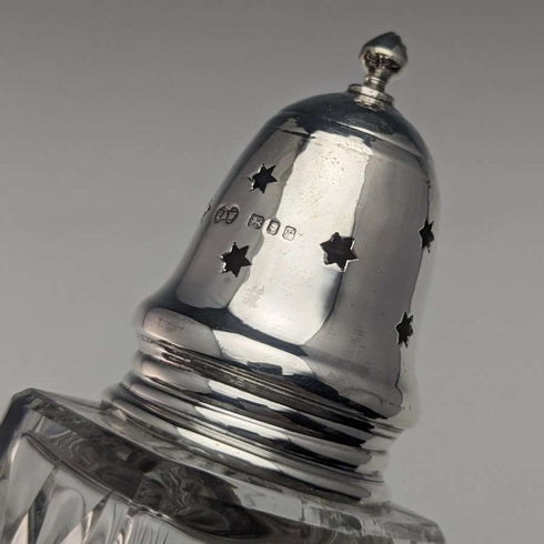 1972 British Vintage Cut Glass Seasoning Container Sterling Silver Lid 320g