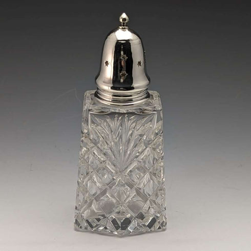 1972 British Vintage Cut Glass Seasoning Container Sterling Silver Lid 320g
