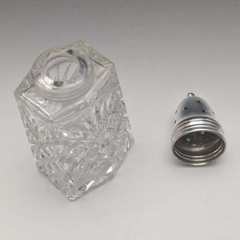 1972 British Vintage Cut Glass Seasoning Container Sterling Silver Lid 320g