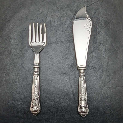 1936 British vintage sterling silver handle cutlery 6x2 & server set in wooden box