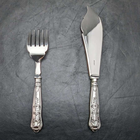 1936 British vintage sterling silver handle cutlery 6x2 & server set in wooden box