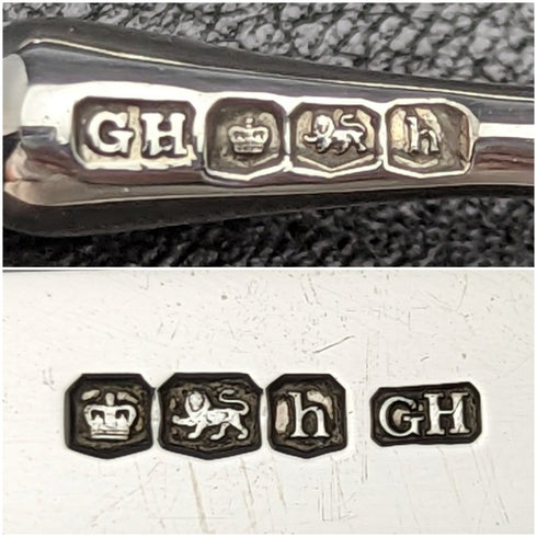 1925 年英國復古白珍珠貝殼手柄純銀刀片甜點餐具 4x2 套裝