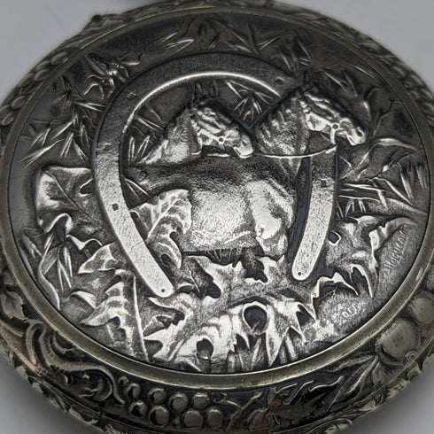 スイス製 ヴィンテージ エニグマ 懐中時計 馬彫刻 合金ケース 動作良好