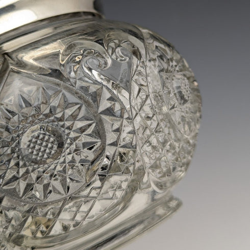 英国アンティーク カットガラス ジャムポット シルバープレート製蓋&スプーン