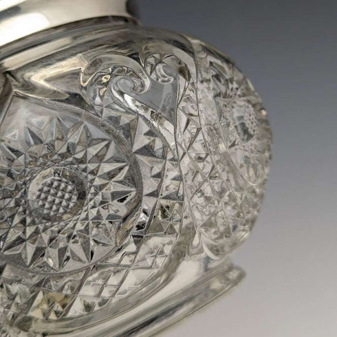 British antique cut glass jam pot silver plate lid & spoon