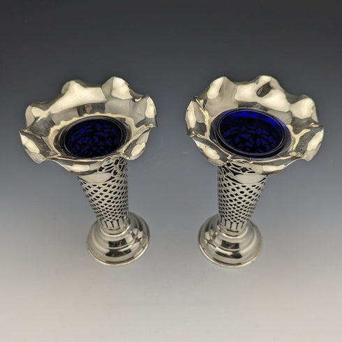 1906 年英國古董純銀大花瓶對鈷內