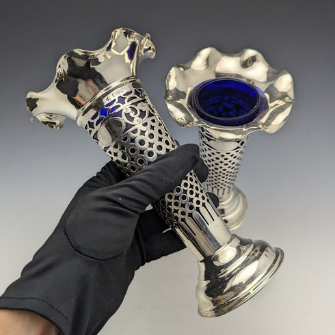 1906 年英國古董純銀大花瓶對鈷內