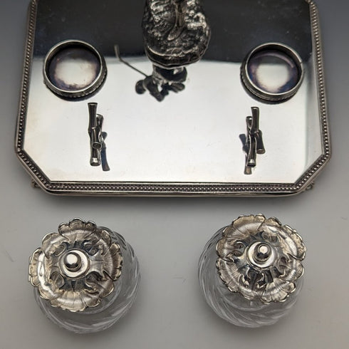 英国ヴィンテージ シルバープレート製 ゴルフデザイン ペンスタンド&インク壺ペア