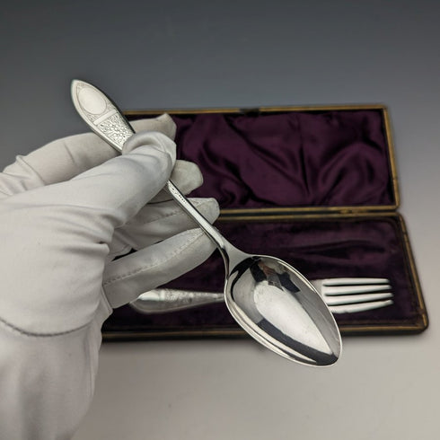 1899年 英国アンティーク シルバープレート製 クリスニングカトラリーセット ケース入