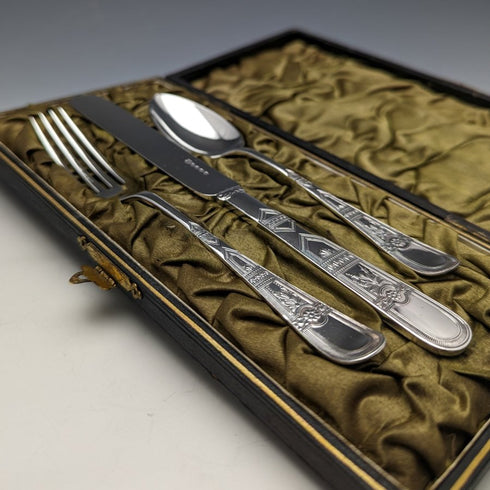 1890年頃 英国アンティーク シルバープレート製 クリスニングカトラリーセット ケース入