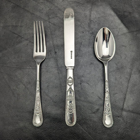 1890年頃 英国アンティーク シルバープレート製 クリスニングカトラリーセット ケース入