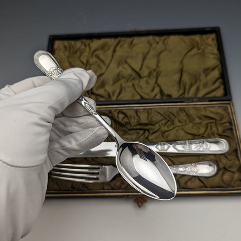 1890年頃 英国アンティーク シルバープレート製 クリスニングカトラリーセット ケース入