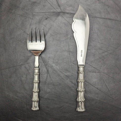 Around 1900 British antique silver plate fish server set